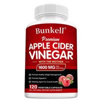Bunkell Premium Apple Cider Vinegar Supplements with the Mother 1600mg per Serving, All Natural, 120 Vegetable Capsules 120 Capsules