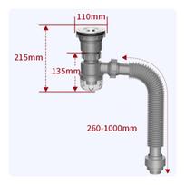 Single Bowl Sink Drainer Anti-Odor Kitchen Drain Kit Leak-Resistant U-Bend gray