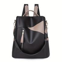 1 women's backpack, soft leather backpack, large capacity color blocked casual backpack, trendy college student backpack Pack of 1 gray