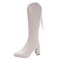 Rudens moteriški ilgaauliai, madingi V formos smailios nosies, iki kelių aulinukai, „De Botas Mujer“, ankstyvos žiemos moteriški aukštakulniai, riterių aulinukai 35 white