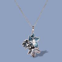 Three Blue Flower Epoxy Enamel Pendant Necklace For Women Wedding Engagement Party Jewelry Gift Fashion Chain gray