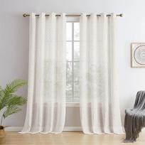 Užuolaidos 5 pėdų ilgio Rinkinys iš 2 vnt. | Su deimantų raštu | Tinklelio užuolaidos | Perregima užuolaida svetainei | (118 X 152 Cm, Kreminės Baltos) Window 7 Feet balta