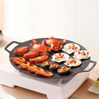 Barbecue Grill Pan Iron Cooking Meat Steak Round Roasting for Supplies 34cm red