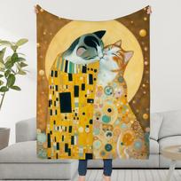 Art Gustav Klimt The Kiss CAT Blanket Soft Warm Furry Throw Super Kids Toys Bed Sofa Car Cradle 75x90cm beige