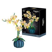 Statybiniai blokai Orchidėjų gėlės Puokštė Gėlių kaladėlės Bonsai Augalų Modelis Plytos Romantiškas „Pasidaryk pats“ namų dekoravimo žaislas vaikams Dovana beige