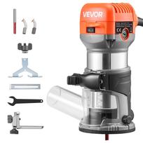 VEVOR Wood Router, 1 HP 710W, Variable Speed Palm Router Tool with Soft Start, Compact Wood Edge Trimmer with Fixed Base & Dust Hood