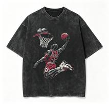 Vintage Dunk Basketball Player Hoop Graphic Stone Wash T-Shirt L black