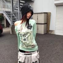 KOSY Harajuku Green Women T-shirts Off Shoulder Y2k 2000s Long Sleeve T-shirts Japanese Style Graphic Gothic Gyaru Streetwear M žalia