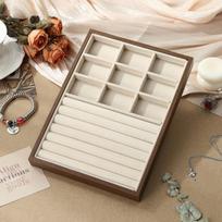 Solid Peach Wood Jewelry Organizer Tray Multi-grid Display Holder for Necklace Bracelet Ring Retail Shop Display E