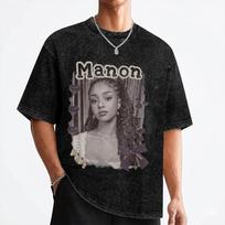 Manon Katseyes Kpop merginų grupės marškinėliai, skalbti, 100% medvilnė, didelio dydžio, naujiena vyrams, moterims, gatvės stiliaus vasariniai marškinėliai 4XL black