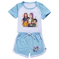 Kpop Demon Hunters Children Summer Short Sleeve Shorts Sport Set With Soft Cotton Fabric For Active Play 150cm šviesiai mėlyna spalva