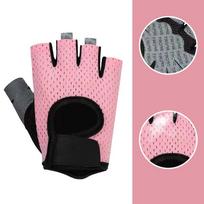 Breathable Mesh Half-Finger Gym Gloves for Men Women, Anti-Slip Workout Gloves with Wrist Support for Yoga Cycling Camping L pink