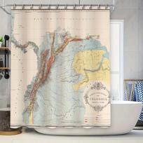 Vintage Geological Map Shower Curtain Mountain Andes Region Retro Science Decor Bathroom Set Artistic Nature Landscape 90x180cm beige