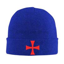 Cross Knights Templar Symbol Bonnet Hats Street Knit Hat Unisex Winter Warm Skullies Beanies Cap for Travel Outdoor Camping mėlyna