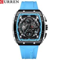 CURREN Naujas 8442 Šešių Rodyklių Chronografas Vyriškas Laikrodis Madingas Daugiafunkcis Laikrodis Light blue with silver sh black