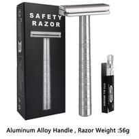 Aluminum Alloy Double Edge Safety Razor, Includes 5 Spare Blades, 30 Unisex, Adjustable Angle, Precision, Reusable, Single 1 pcs gray