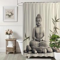 Zen Buddha Shower Curtain Meditating Statue and Stones Print Waterproof Polyester Bathroom Decor Bath Curtain Set 90x180cm35x71in gray