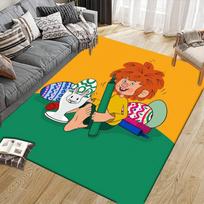 Pumuckl Flannel Pattern Square Carpet,Area Rug,Carpet Rug for Living Room Bedroom Sofa Playroom Decor,Non-slip Floor Mat 40x60cm( 15x23in ) orange