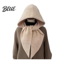 Knit Balaclava Hood Women Hooded Scarf Hat Winter Pullover Hood Knitted Hat with Warm Ear Protection Skull Cap for Cold Weather smėlis