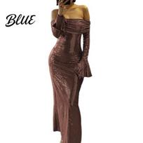 Slim Fit Evening Gown Lady Dress Bateau Neckline Off Shoulder Long Sleeves Shimmering Glittering Neck S ruda