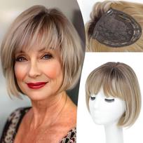 Hair Extension Hair Toppers Wigs with Bangs Clip In Fringe Hair Pieces  Cover White Hair & Hairline T4 18 60 white