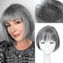 Hair Extension Hair Toppers Wigs with Bangs Clip In Fringe Hair Pieces  Cover White Hair & Hairline 44 gray