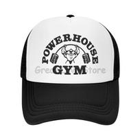 Powerhouse Gym Logo Print Baseball Cap Unisex Adjustable Snapback Mesh Caps Dad Hat Bodybuilding Fitness Sun Hat Trucker Hats Adjustable white