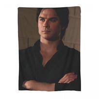 Damon Salvatore The Vampire Diaries Blankets Soft Warm Flannel Throw Blanket Cover for Bed Living room Picnic Travel Home Sofa Size: 75*100cm, Weight: 230 GSM