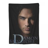 Damon Salvatore The Vampire Diaries Blankets Soft Warm Flannel Throw Blanket Cover for Bed Living room Picnic Travel Home Sofa Size: 75*100cm, Weight: 280 GSM