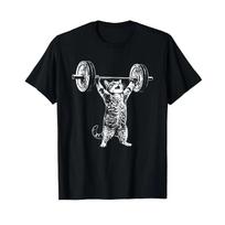 Vintage Weightlifting Cat Gym Deadlift Fitness T Shirt Vintage Top For Everyday Wear Stretched Casual Homme Fashion 3XL black