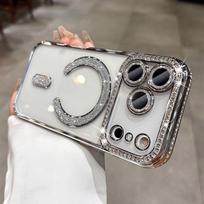 For iPhone Air 17 Pro Max Luxury Girl's Case Bling Diamond Lens Film for Magsafe Cover Case for iPhone 16 15 14 13 12 11 Pro Max iPhone 12 gray