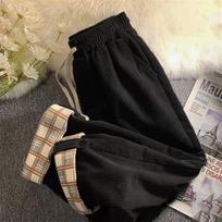 Moteriškos retro velvetinės laisvalaikio kelnės Harajuku plačios kelnės Gatvės bėgimo kelnės Tiesios kelnės aukštu juosmeniu XL juoda