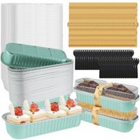 50SETS Mini Cake Pans Loaf Pans with Lids and Spoons Sealing Stickers 200ml Non-Stick Foil Baking Pans Aluminum Foil Loaf Pans rožinė