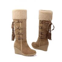 Wool snow boots lace-up high tube straight tube warm European and American style snow boots large size boots 43 tamsiai ruda spalva