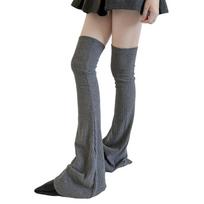 Ribbed Knit Slimming Thigh High Long Socks Elegant Solid Color Designs Flared Over Knee Leg Warmers Stockings for Women pilka spalva