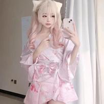 Pure desire temptation women's erotic underwear sexy deep V flower fox dream two-dimensional open placket kimono uniform suit One size gray