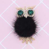 Owl Rhinestone-Inlaid Fur Car Vent Pendant - DIY Animal Ornament Accessory Alloy gray