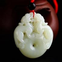 Hotan Jade Double-Sided Pixiu Unisex Cyan-White Jade Pendant white
