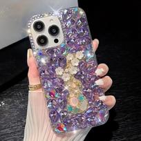 Glitter Rhinestone Phone Case For Honor 400 Lite Pro 200 Smart 90 50 SE 5G Bling Crystal Floral Gem Cover Honor 50 Pro violetinė