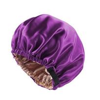 Women Sleeping Cap Satin Hair Bonnet Adjustable Elastic Wrap Sleep Hat violetinė