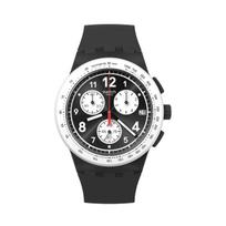 SWATCH Quartz Movement Unisex Trendy 30 Meter Waterproof Unisex Swiss Watch Black Dial Plastic Case Silicone Strap SUSB420 juoda