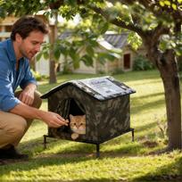 Outdoor Insulated Cat House Winter Insulated Pet Shelter Pet Thermal Shelter For Patio Camping Beach Balcony Outdoor Garden M beige