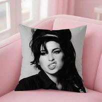 Singer A-Amy W-Winehouse Pillow Case Square Double-Sided Printing Short Plush Sofa Cushion Cover Bedroom Bedside Pillow Peach skin 18*18(CM)-1Pcs gray