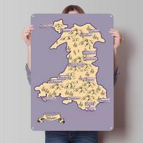 Wales Map Metal Signs Map Poster Wall Art of Murals Custom Tinplate Sign for Wall Art Decoration Decor for Room Home Decorations 30x40cm(11.8x15.7inch) gray