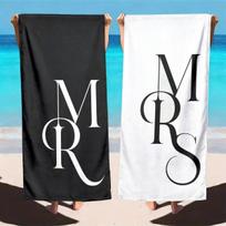 2pcs Mr & Mrs Couple Beach Towels Collection 70cmx140cm(27x55inch) black