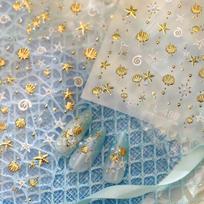 Gold Stamped 5D Waterproof Nail Stickers Self Adhesive Shell Starfish Pearl Conch Pattern for All Occasion Manicure 1pc gray