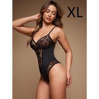 Women Black Lace Bodysuit,Sexy Tight Shaping Lingerie,One-piece Outfit for Private Photoshoot XL juoda