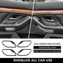 For BMW 5 Series E39 M5 1998-2003 4PCS Door Handle Frame Cover Carbon Fiber Sticker Car Interior Trim Upgrade Auto Parts Black black