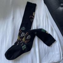 Tulip Flower Pattern Jacquard Gauze Knee-Length Cotton Slimming Women's Socks white