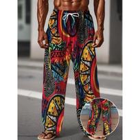 Men's 3D Retro Printed Baggy Casual Trousers,  Elastic Drawstring Waist with Pockets, for Spring Summer Home Outdoor Vacation 6XL raudona